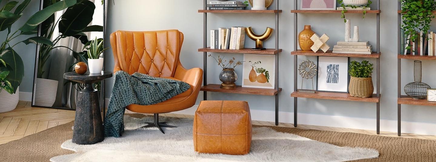 a room with design furniture
